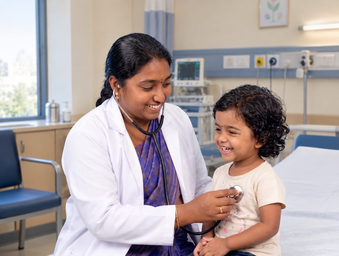 Pediatrician consulting with a child